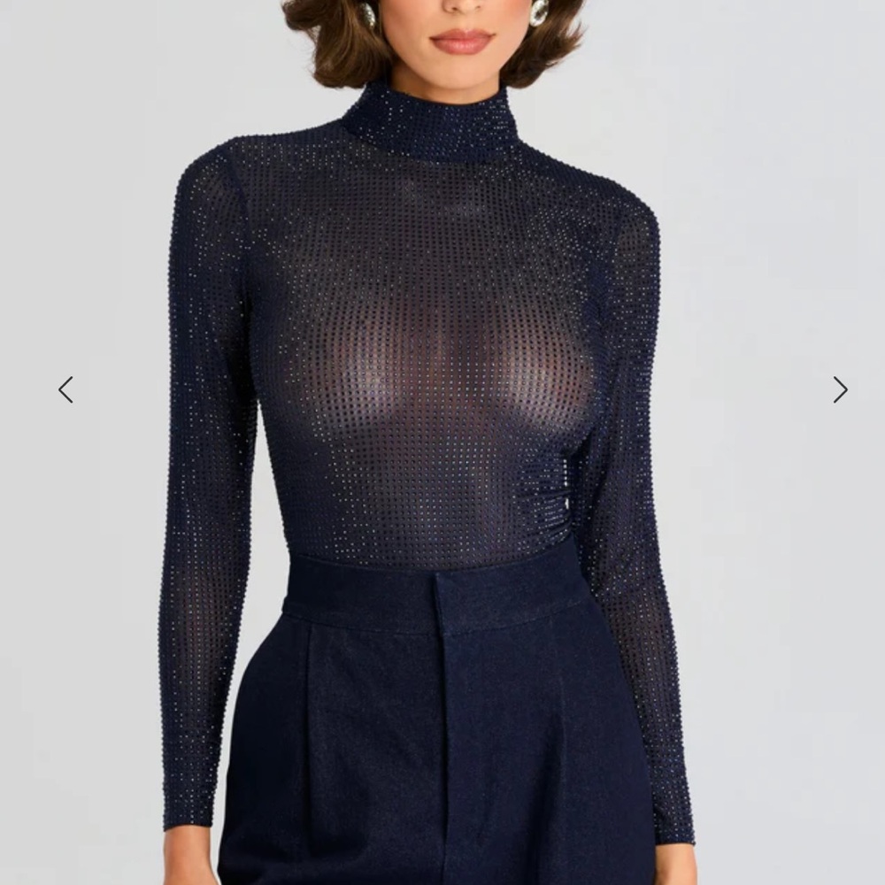 Retrofete Bronwyn embellished blue sheer top - XS